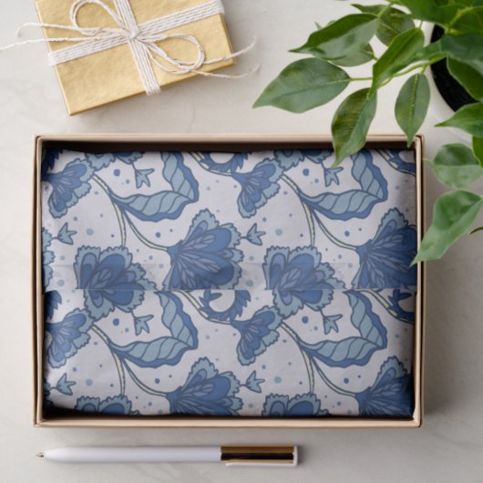 Modernes elegantes blaues Batikmuster Seidenpapier (Geschenk)