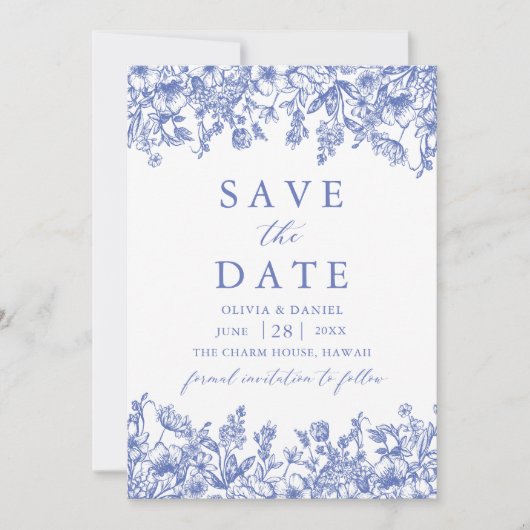 Modernes elegantes blaues Foto Save the Date Einladung (Vorderseite)