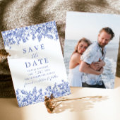 Modernes elegantes blaues Foto Save the Date Einladung