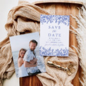Modernes elegantes blaues Foto Save the Date Einladung