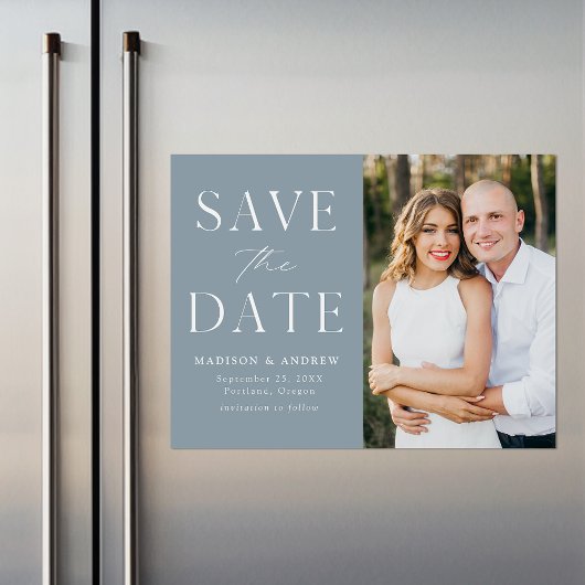 Modernes, elegantes, blaues Foto Save the Date Magneteinladung