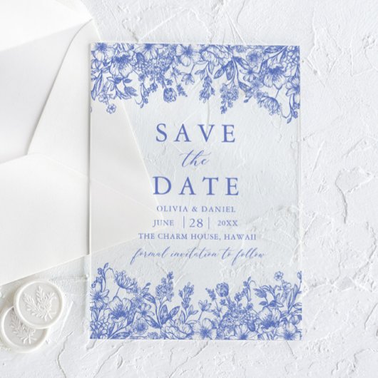 Modernes Elegantes Blaues Vintages Flora Save the  Acryleinladungen