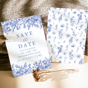 Modernes Elegantes Blaues Vintages Flora Save the  Einladung