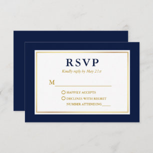Modernes elegantes blaues weißes Gold der Marine RSVP Karte