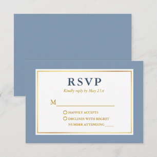 Modernes, elegantes blaues weißes Gold RSVP Karte