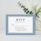 Modernes, elegantes, blaues weißes Silber RSVP Karte (Stehend Vorderseite)