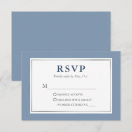 Modernes, elegantes, blaues weißes Silber RSVP Karte