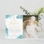 Modernes elegantes Blue Baptisc-Foto Einladung (Stehend Vorderseite)