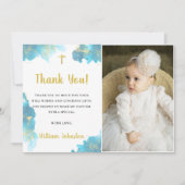 Modernes, elegantes Blue Baptisse Foto Vielen Dank Einladung (Vorderseite)