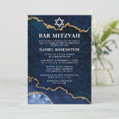 Modernes Elegantes Blue Gold Marble Bar Mitzvah Fo Einladung (Stehend Vorderseite)