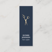 Modernes Elegantes Blue Imitate Gold Schere Haar Mini Visitenkarte (Vorderseite)