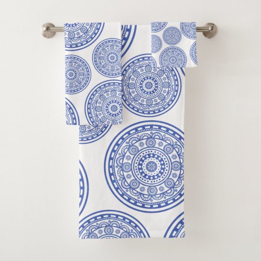 Modernes Elegantes Blue Mandala Badhandtuch Set (Insitu)