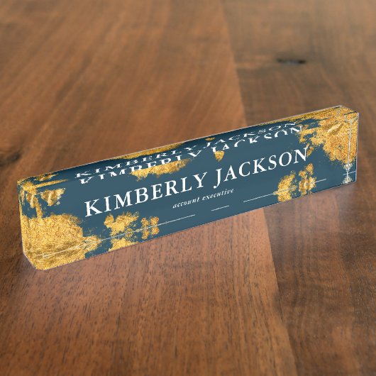 Modernes elegantes Blue Navy Gold Desk Name Plate Namensplakette (Seite)
