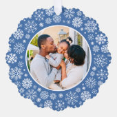 Modernes Elegantes Blue Snowflake Foto Weihnachten Ornament Karte (Vorderseite)