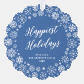 Modernes Elegantes Blue Snowflake Foto Weihnachten Ornament Karte (Rückseite)