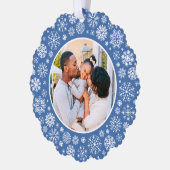 Modernes Elegantes Blue Snowflake Foto Weihnachten Ornament Karte (Links)