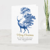 Modernes Elegantes Blue Toile Deer Woodland Karte (Vorderseite)