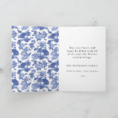 Modernes Elegantes Blue Toile Deer Woodland Karte (Innenseite)