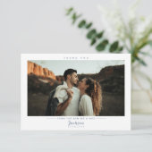 Modernes elegantes Blue Wedding Foto Dankeskarte (Stehend Vorderseite)