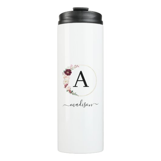 Modernes, elegantes, Blume-Circle, Monogramm - Nam Thermosbecher (Vorderseite)