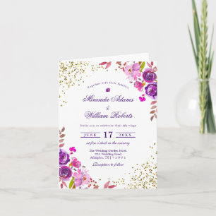 Modernes elegantes Blumengoldlila Hochzeit Einladung