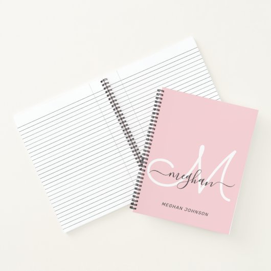 Modernes, elegantes Blush White Script Monogram Notizblock (Innenseite)