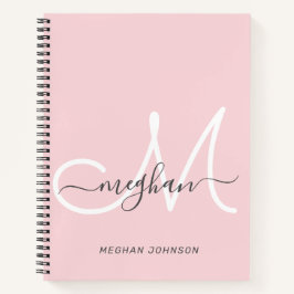 Modernes, elegantes Blush White Script Monogram Notizblock