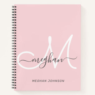 Modernes, elegantes Blush White Script Monogram Notizblock