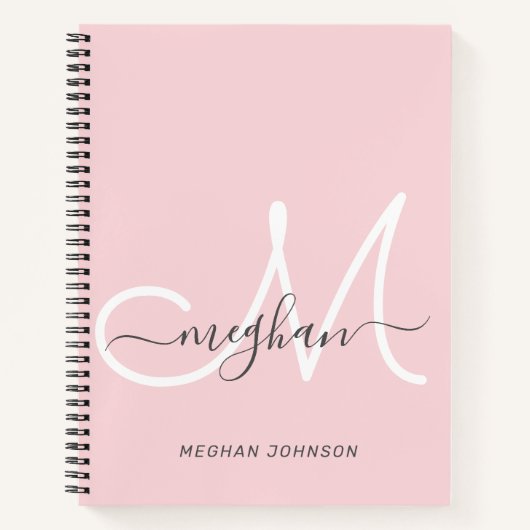 Modernes, elegantes Blush White Script Monogram Notizblock (Vorderseite)