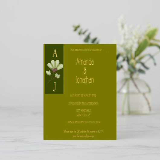 Modernes elegantes Bohemisches Olivenöl und Gold Folie Einladungspostkarte (Stehend vorne)