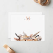Modernes, elegantes Boho Chic Floral Monogram Mitteilungskarte (Vorderseite/Rückseite Beispiel)