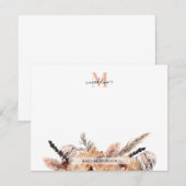 Modernes, elegantes Boho Chic Floral Monogram Mitteilungskarte (Vorne/Hinten)