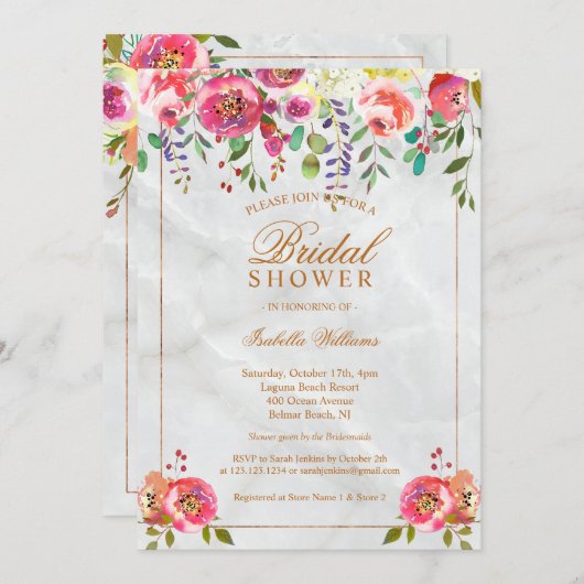 Modernes, elegantes Brautparty aus geblümtem Kupfe Einladung (Vorne/Hinten)