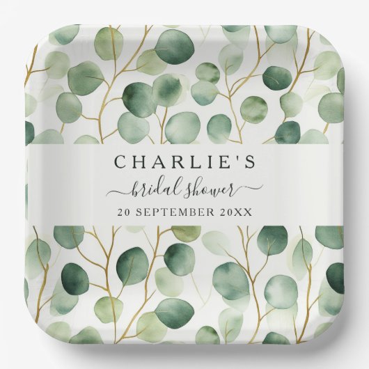 Modernes elegantes Brautparty im Grünen Pappteller (Vorderseite)