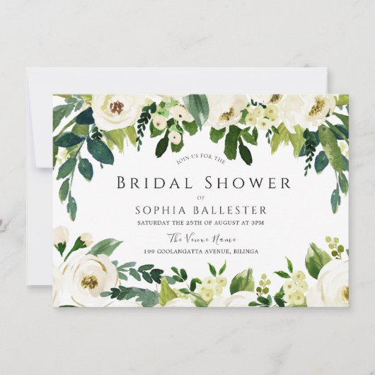 Modernes elegantes Brautparty mit weißen Blume Einladung (Vorderseite)