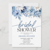 Modernes, elegantes Brautparty von Dusty Blue Flor Einladung (Vorderseite)