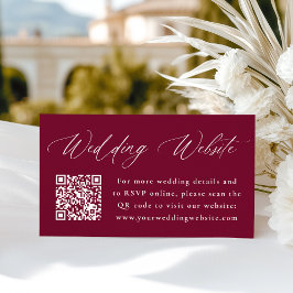 Modernes elegantes Burgundy Wedding Website QR Cod Begleitkarte