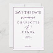 Modernes, elegantes Callighraphy-Script mit Lila A Save The Date (Vorderseite)