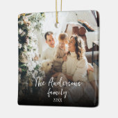 Modernes, elegantes Calligrafy Family Foto Keramikornament (Links)