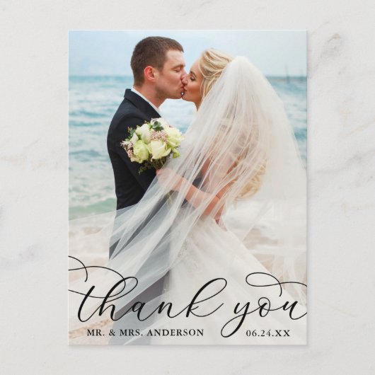 Modernes elegantes Calligrafy Foto Wedding Vielen  Postkarte (Vorderseite)