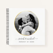 Modernes elegantes Calligraphy Foto Wedding Guest Notizblock (Vorderseite)