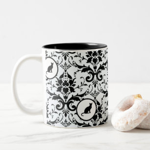 Modernes elegantes Cat Damask Muster Zweifarbige Tasse