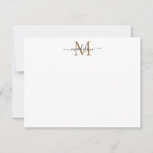 Modernes elegantes Chic Girly Script Gold Monogram Mitteilungskarte (Vorderseite)