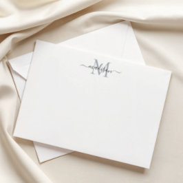 Modernes elegantes Chic Girly Script Monogram Gray Mitteilungskarte