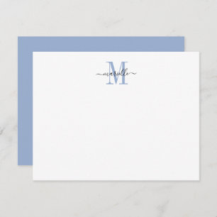 Modernes, elegantes Chic Script Dusty Blue Monogra Mitteilungskarte