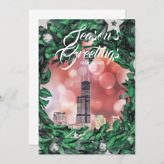 Modernes Elegantes Chicago City Skyline Einladung (Vorne/Hinten)