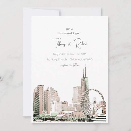 Modernes Elegantes Chicago Skyline Einladung (Vorderseite)