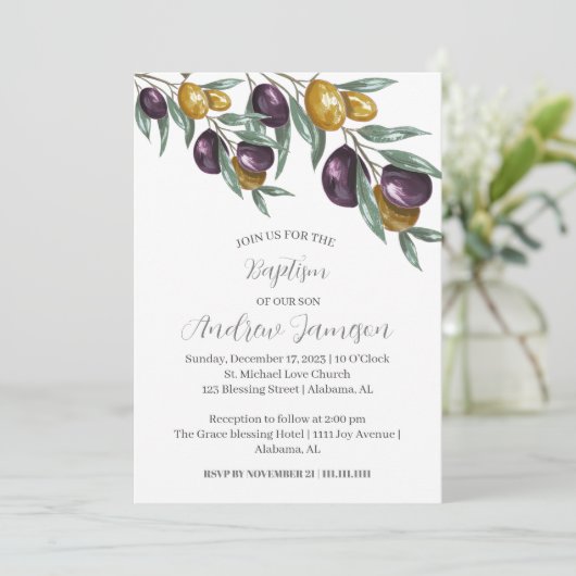 Modernes elegantes Christliches Blumenkreuz | Tauf Einladung (Stehend Vorderseite)