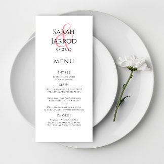 Modernes elegantes Coral Pink Wedding Menu Menükarte