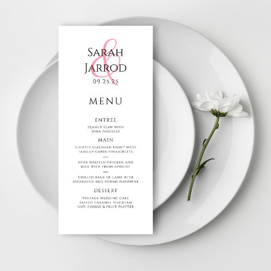 Modernes elegantes Coral Pink Wedding Menu Menükarte